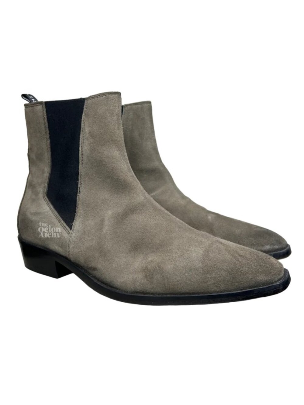Size 12 All Saints Markus Suede Chelsea Boots 'Taupe' 34ZM0188-TPE Pre-Owned